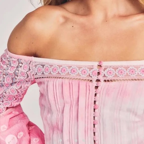 LoveShackFancy Perris Pink Zinnia Crop Top - Sz 6 - Picture 2 of 6